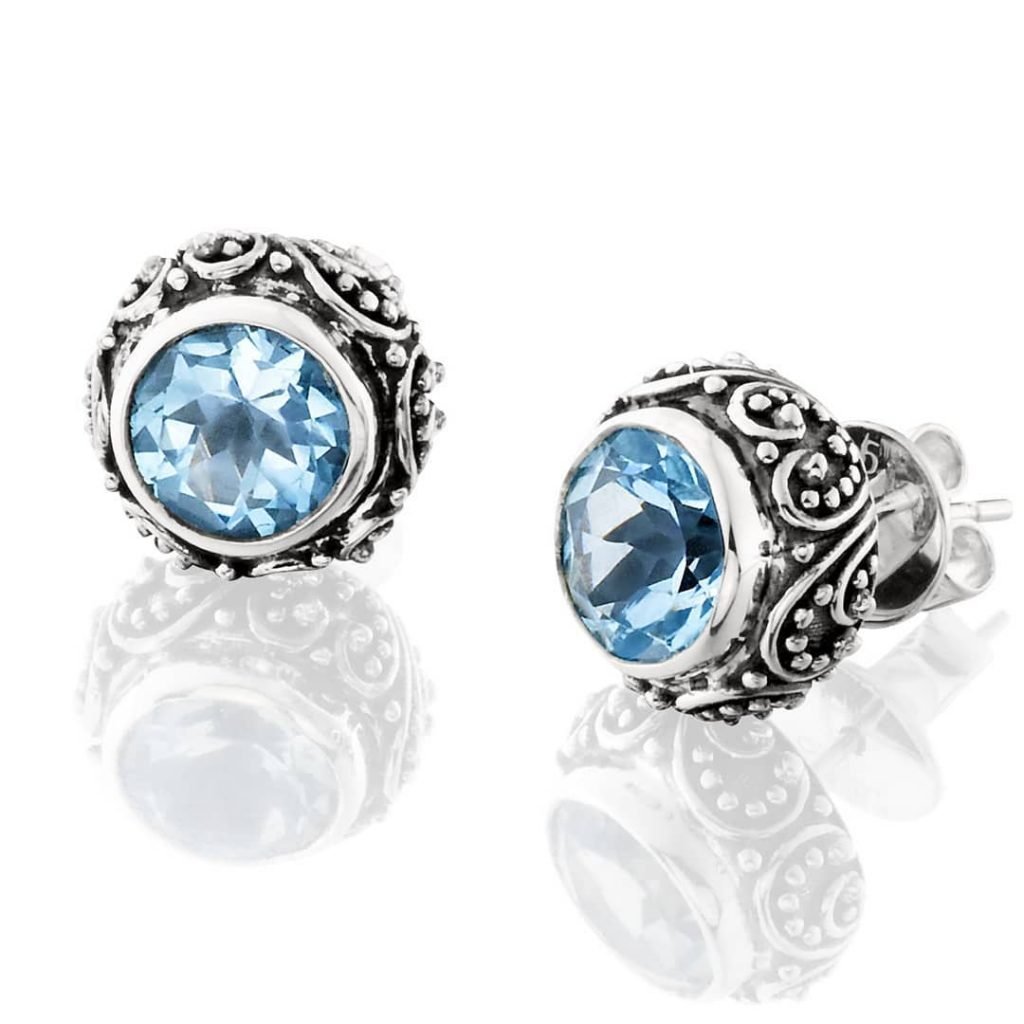 blue, silver, and black post earrings
