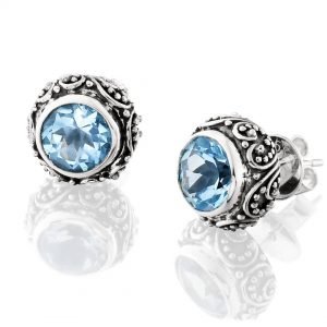 blue, silver, and black post earrings